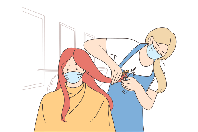 Hair stylist cutting woman hair  Illustration