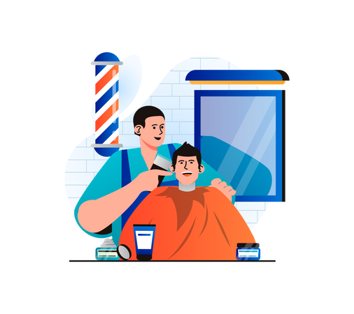 Hair stylist using trimmer for haircut Illustration
