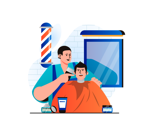 Hair stylist using trimmer for haircut  Illustration