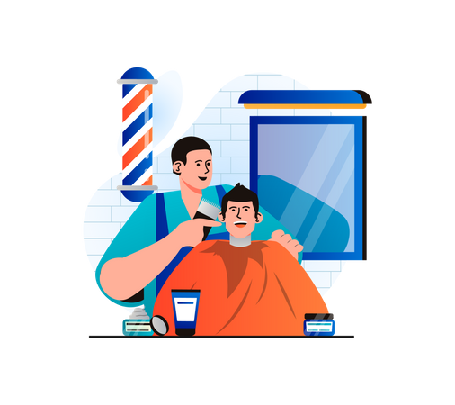 Hair stylist using trimmer for haircut  Illustration
