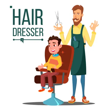 Hairdresser And Child, Teen Vector Illustration