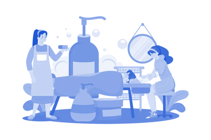 Hairdresser at salon washing hair of young woman  Illustration