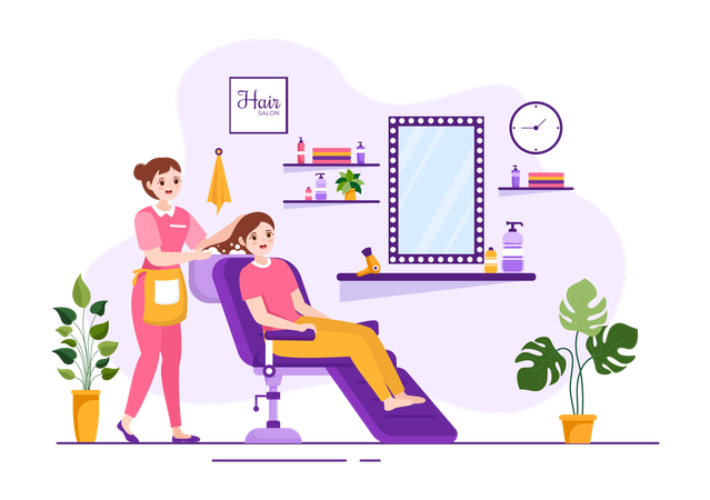 Hairdresser doing hairstyle for a customer at a hair salon Illustration