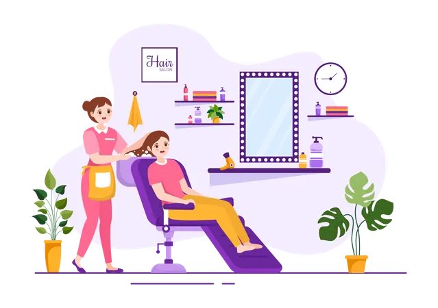 Hairdresser doing hairstyle for a customer at a hair salon  イラスト