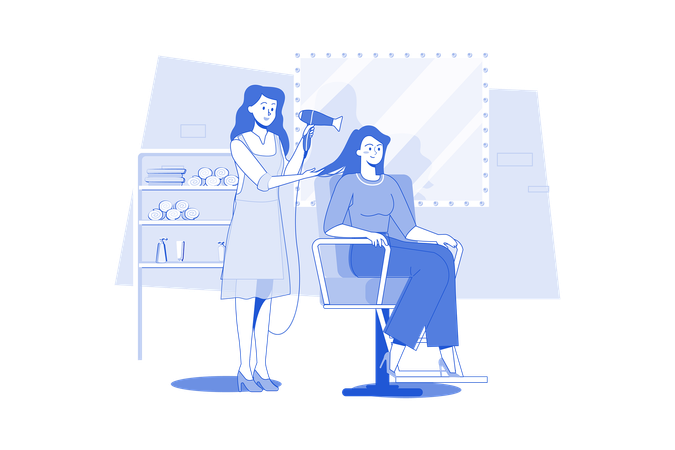 Hairdresser Dry A New Hairstyle For A Customer At A Hair Salon  Illustration