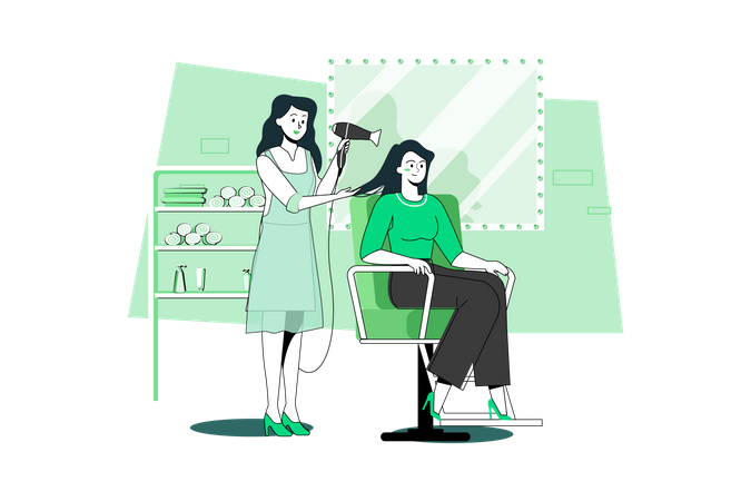 Hairdresser dry a new hairstyle for a customer at a hair salon  Illustration