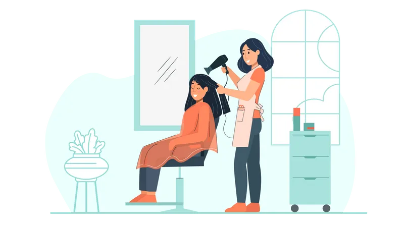 Hairdresser setting hair of woman  Illustration