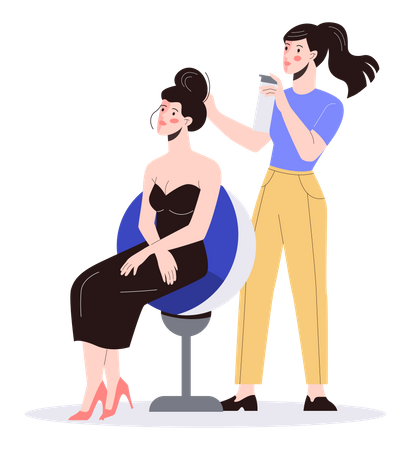 Hairdresser setting up hair of woman Illustration