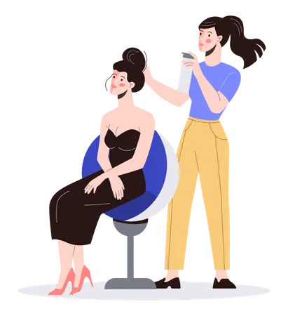 Hairdresser setting up hair of woman  Illustration