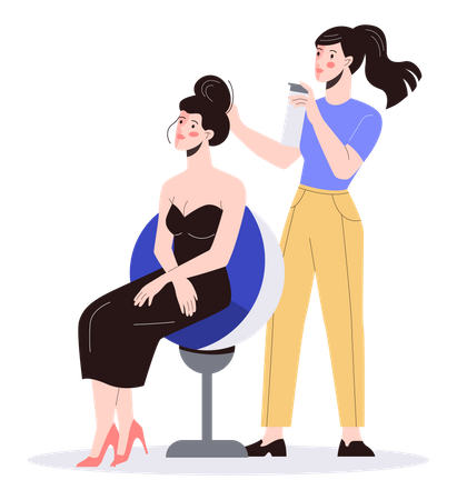 Hairdresser setting up hair of woman  Illustration