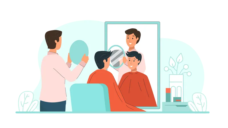 Hairdresser showing hairstyle to man  Illustration