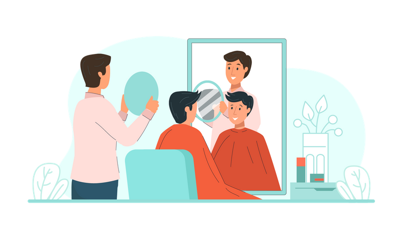 Hairdresser showing hairstyle to man  Illustration