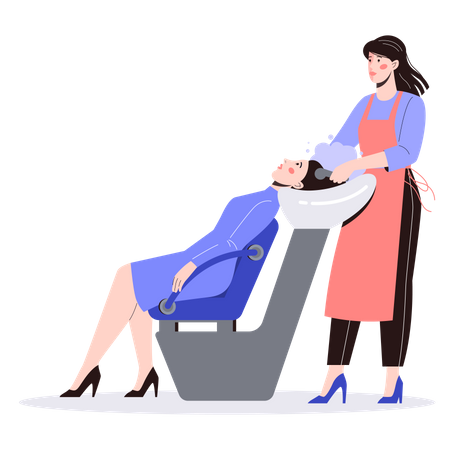 Hairdresser washes client hair before cutting Illustration