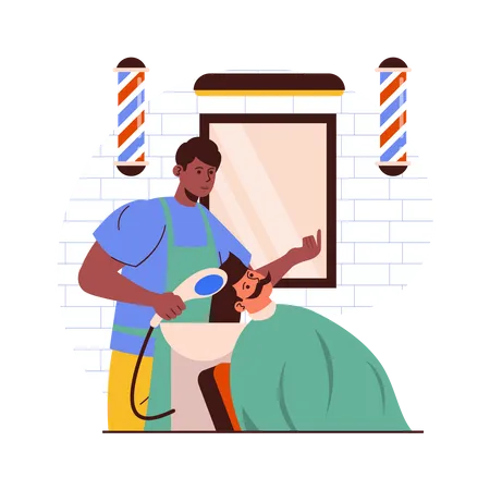 Hairdresser washes client hair before cutting  Illustration
