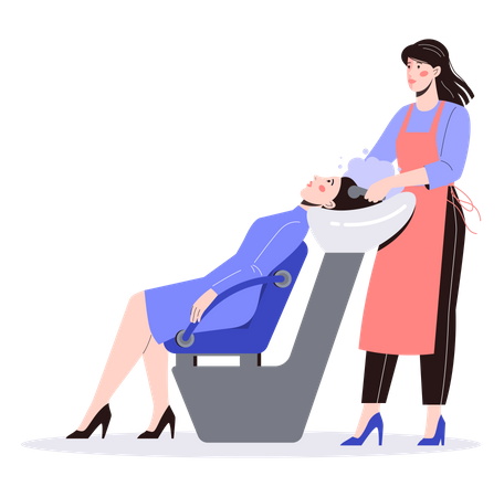 Hairdresser washes client hair before cutting  Illustration