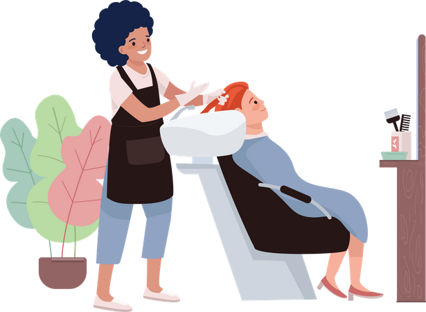 Hairdresser washing client hair  Illustration