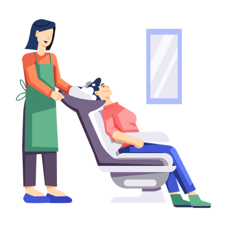 Hairdresser washing hairs of customer before haircut  Illustration