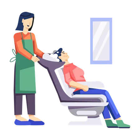 Hairdresser washing hairs of customer before haircut  Illustration