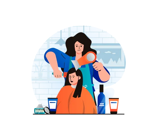 Hairdressing by salon worker Illustration