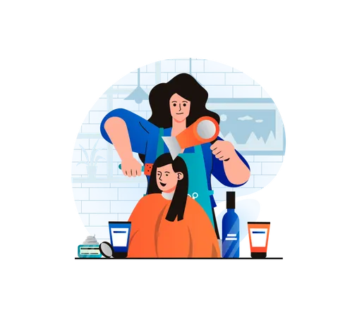 Hairdressing by salon worker  Illustration