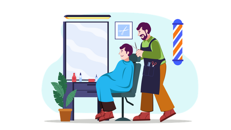 Hairstylist cutting hair of man  Illustration