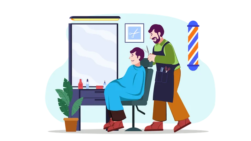 Hairstylist cutting hair of man  Illustration