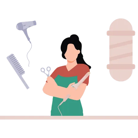 Hairstylist is standing in the salon  Illustration