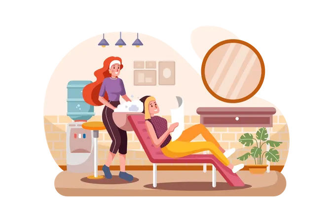 Hairstylist washing hair of female customer  Illustration