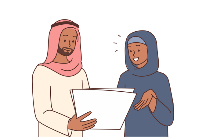 Hajib-Geschäftsleute sprechen über Bericht  Illustration