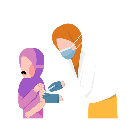 Hajib Girl Vaccination By Doctor  Illustration