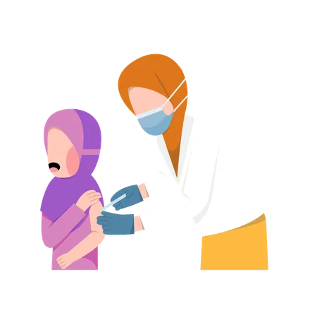 Hajib Girl Vaccination By Doctor  Illustration