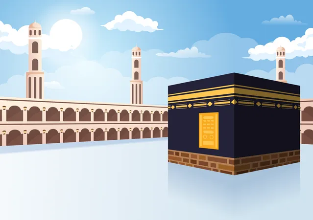 Hajj O Umrah Mabroor Ilustracion De Dibujos Animados Con Makkah Kaaba Adecuada Para Plantillas De Fondo Poster O Pagina De Inicio Ilustración