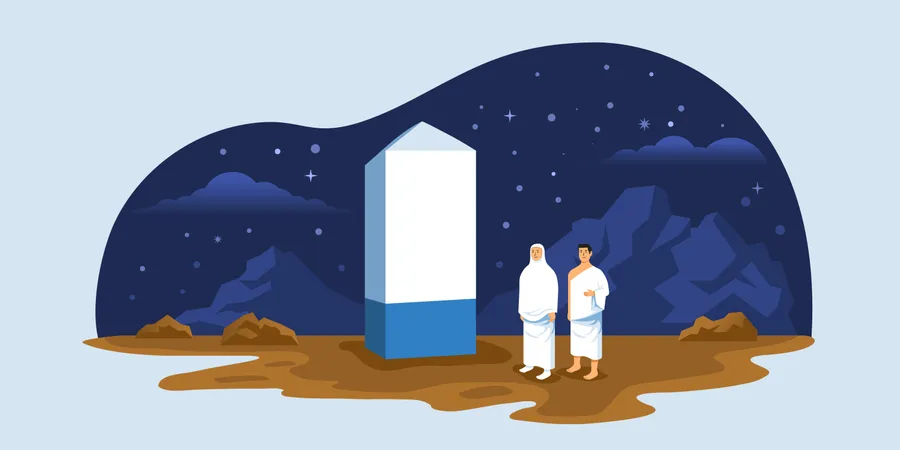 Hajj Pilgrims On Pinnacle Of Mount Arafat  Illustration