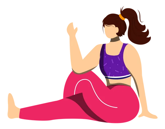 Half Lord Of Fishes Flat Vector Illustration Ardha Matsyendrasana Caucausian Woman Performing Yoga Posture In Pink And Purple Sportswear Workout Isolated Cartoon Character On White Background Illustration