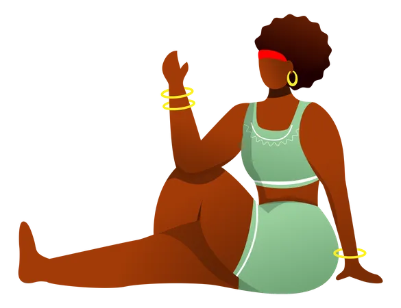 Half Lord Of Fishes Pose Flat Vector Illustration Ardha Matsyendrasana African American Dark Skinned Woman Performing Yoga Posture Workout Fitness Isolated Cartoon Character On White Background Illustration
