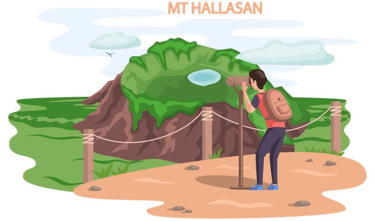 Hallasan mountain famous landmark of Jeju Island in south Korea  Illustration