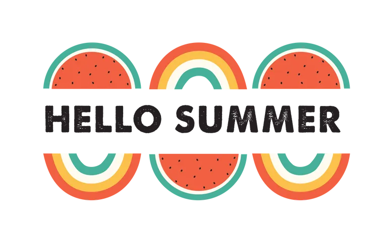 Hallo Summer Spruchbaender Design Schablone Mit Wassermelone Und Rainbows Vektor Abbildung Illustration