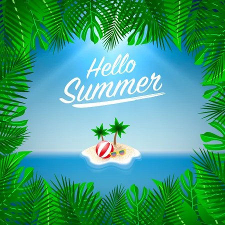Hallo Sommerhintergrund Strandinselhintergrund Mit Sonnenbrille Und Strandball Vektorillustration Illustration