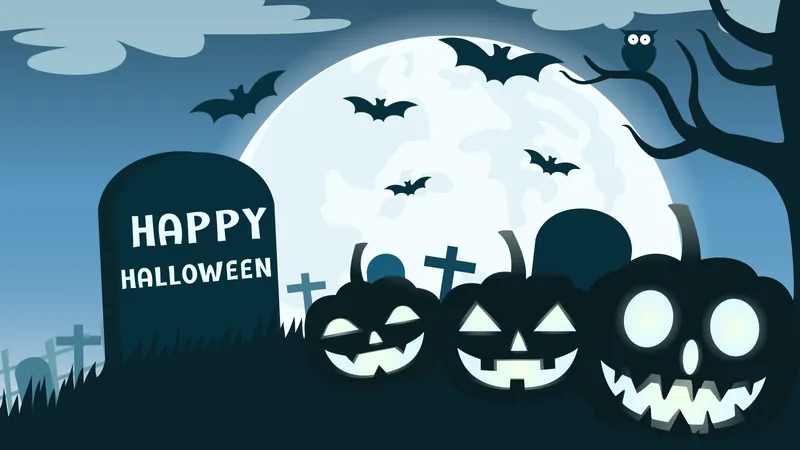 Halloween background with smile pumpkin devil in graveyard and the full moon  Illustration