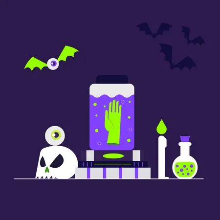 Halloween Buch und Glas  Illustration