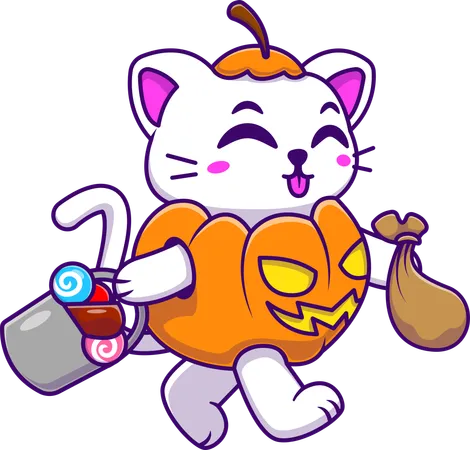 Halloween Cat holding lollipop  Illustration