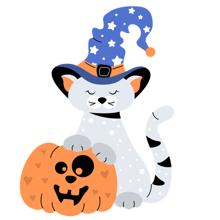 Halloween cat with pumpkin  Illustration