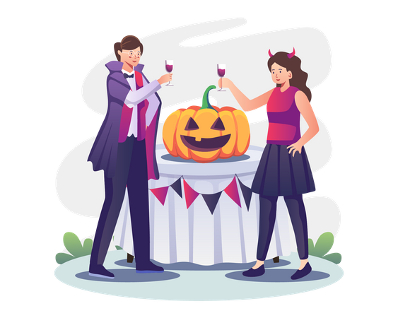 Halloween celebration by couple Illustration