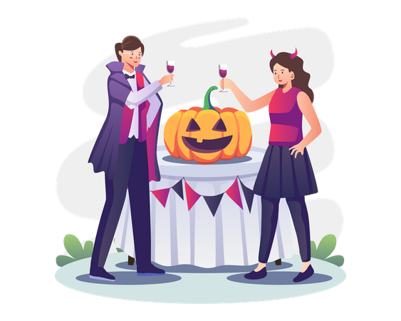 Halloween celebration by couple  Illustration