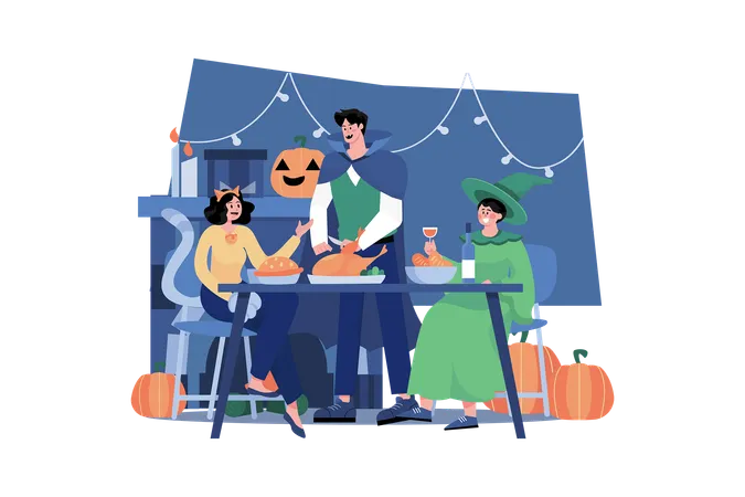 Dîner de famille d'Halloween  Illustration