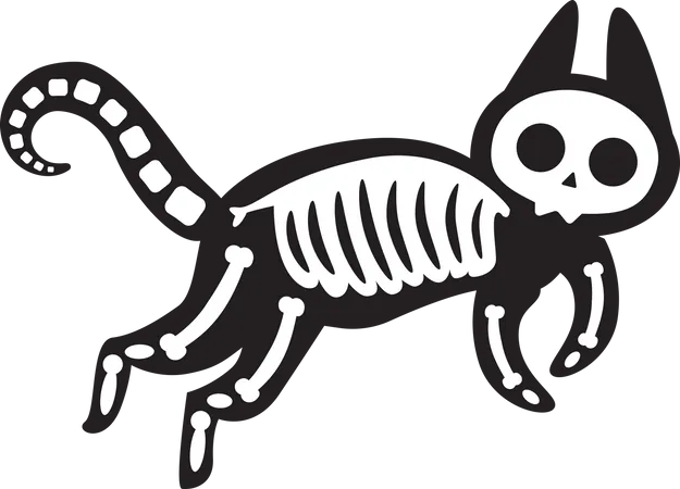 Esqueleto de gato aterrador de Halloween  Ilustración