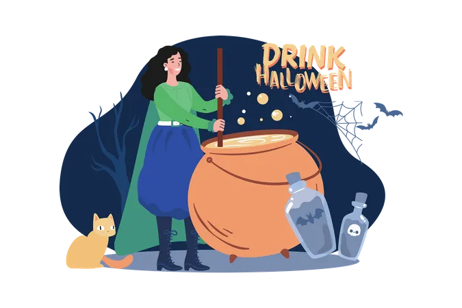 Sorcière d'Halloween préparant une potion magique  Illustration