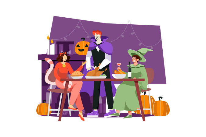 Halloween-Familienessen  Illustration