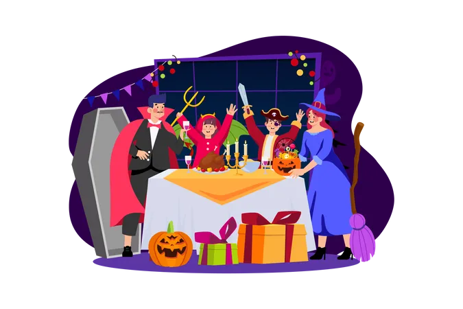 Halloween-Familienessen  Illustration