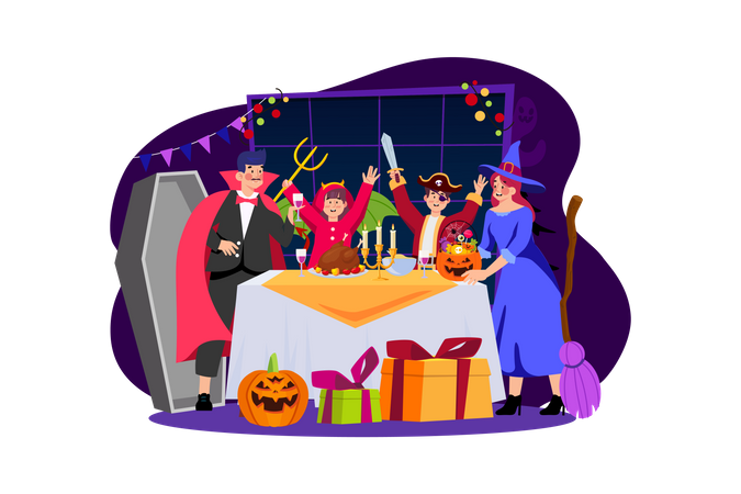 Halloween Family Dinner  Illustration